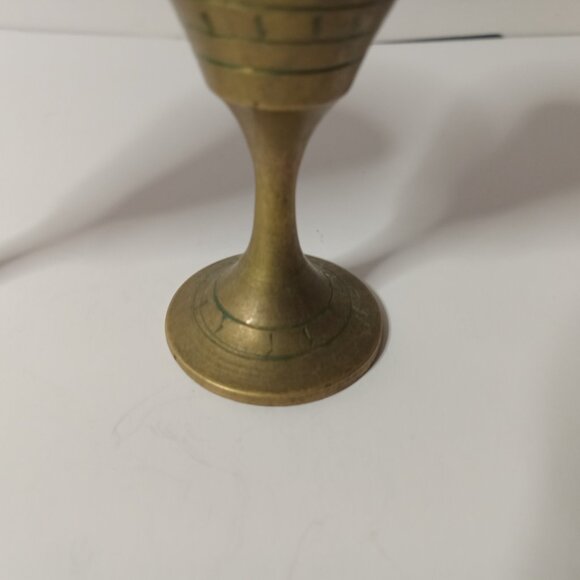 Set of 2 Vintage Etched Brass  Goblet Chalice Cups  2.5 in - Picture 8 of 12
